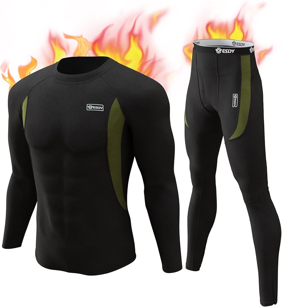 CL convallaria Mens Thermal Underwear Set with Fly, Long Johns Base Layer Winter Hunting Gear Sport Top and Bottom XS-4XL