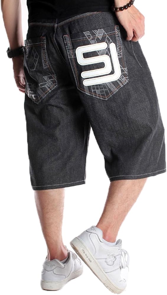 Men's Baggy Jean Shorts Classic Loose Fit Demin Shorts Skateboard Jogging Dance Shorts