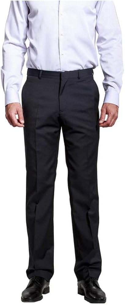 Men's Premium Slim Fit Suit Pant Navy Blue Jacquard Flat Front Wedding Business Pants for Men