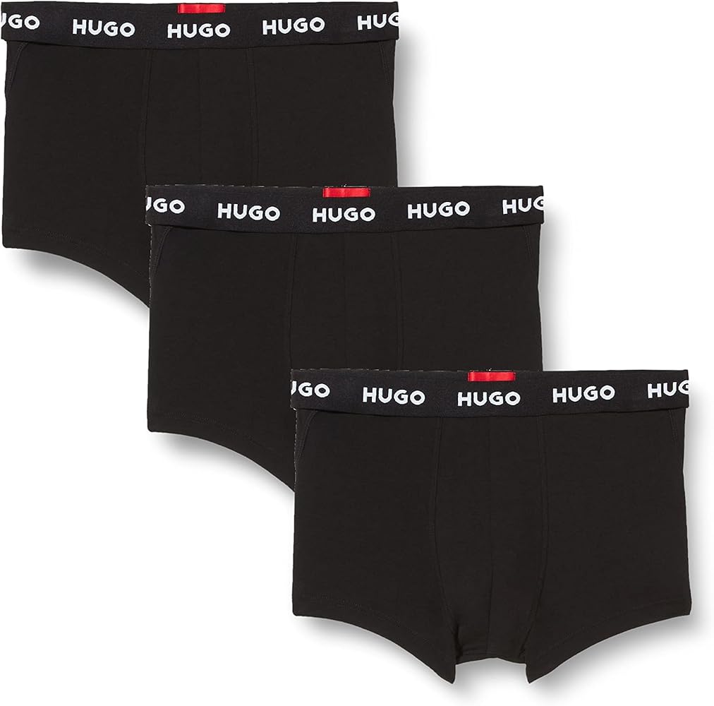 Hugo Men's 3 Pack Logo Waistband Stretch Cotton Trunks, black (black 19-3911tcx), L