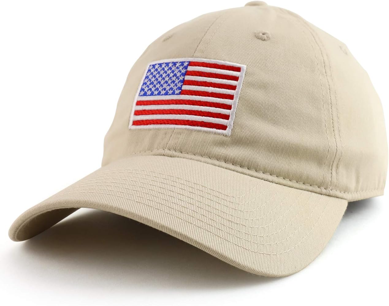 Rapid Dominance American Flag Embroidered Washed Soft Cotton Fitting Cap - Stone