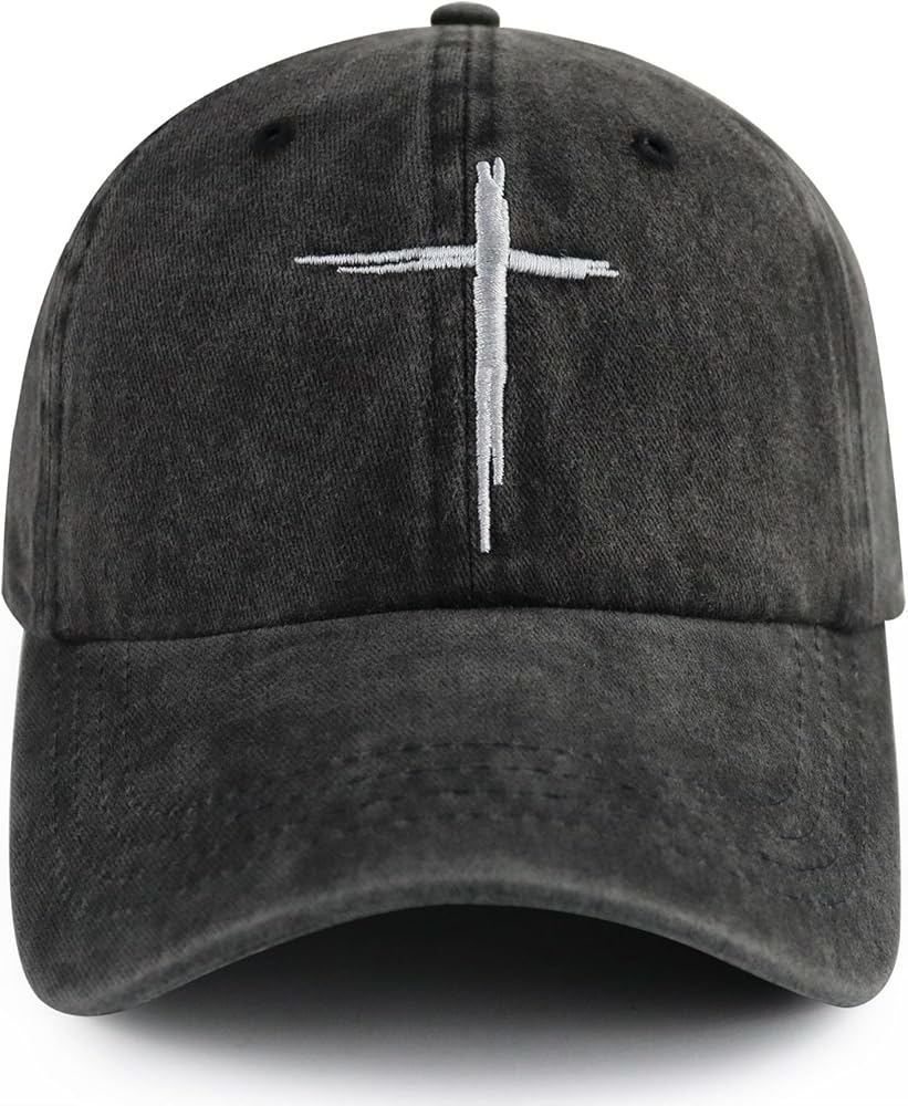 Jesus Cross Christian Hats for Men Women, Funny Embroidery Adjustable Washed Cotton Christ Faith Baseball Cap