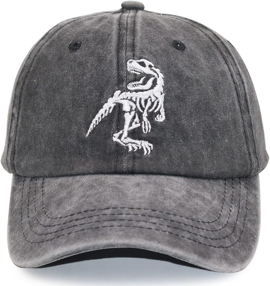 T Rex Skeleton Dinosaur Baseball Cap for Men Women, Vintage Cotton Washed Distressed Dad Hat