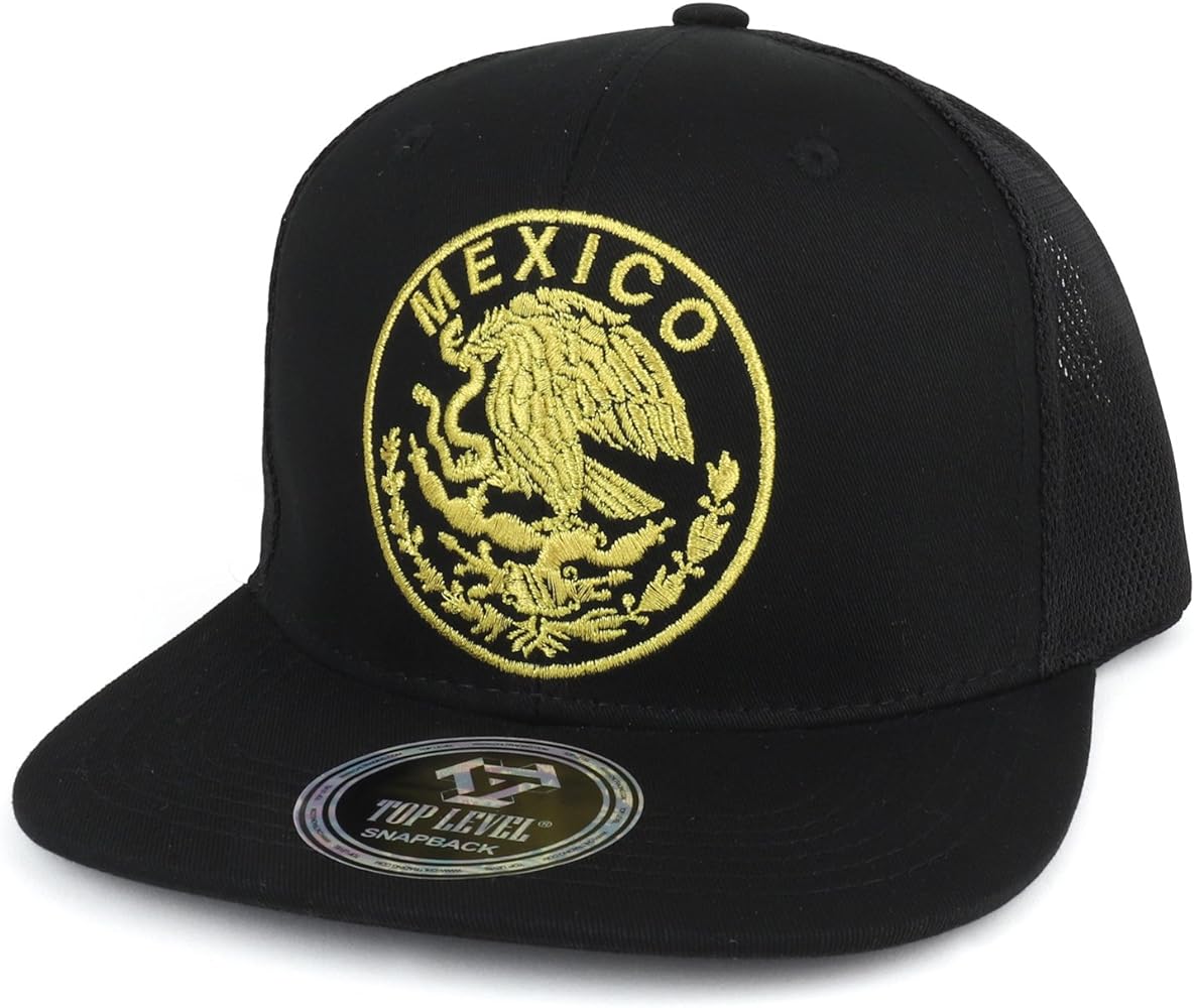 Trendy Apparel Shop City of Mexico Eagle Embroidered Flatbill Trucker Mesh Cap