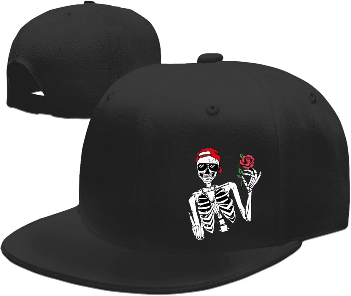 Snapback Hats Men Flat Bill Hats for Men Flat Brim Hat Fitted Hats for Men Cool Hats Skull Hat Black Baseball Hats