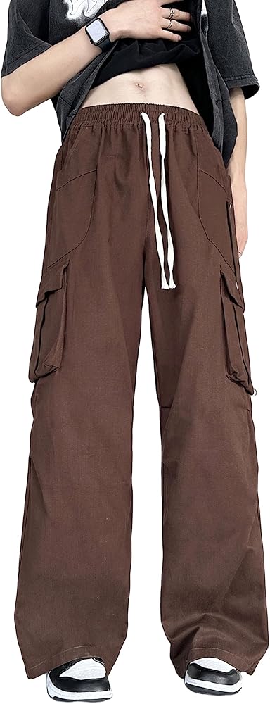 Cargo Pants for Men Relaxed Fit Stretch Elastic Waist y2k Brown Overalls Women