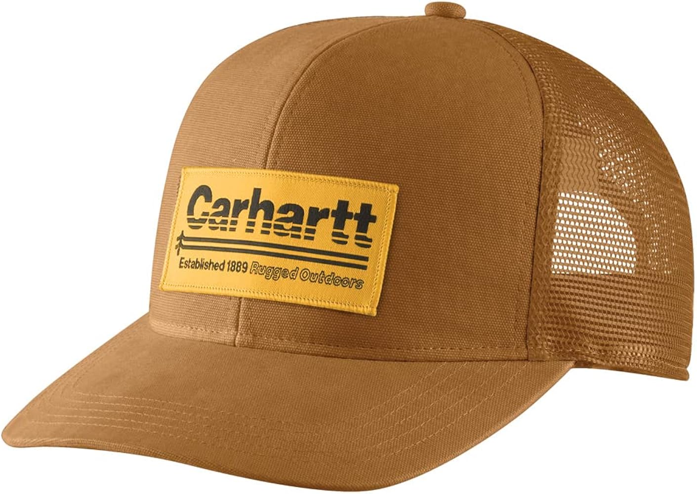 Carhartt Men's 105693 Canvas Mesh-Back Outdoors Patch Cap - One Size Fits All - Carhartt Brown