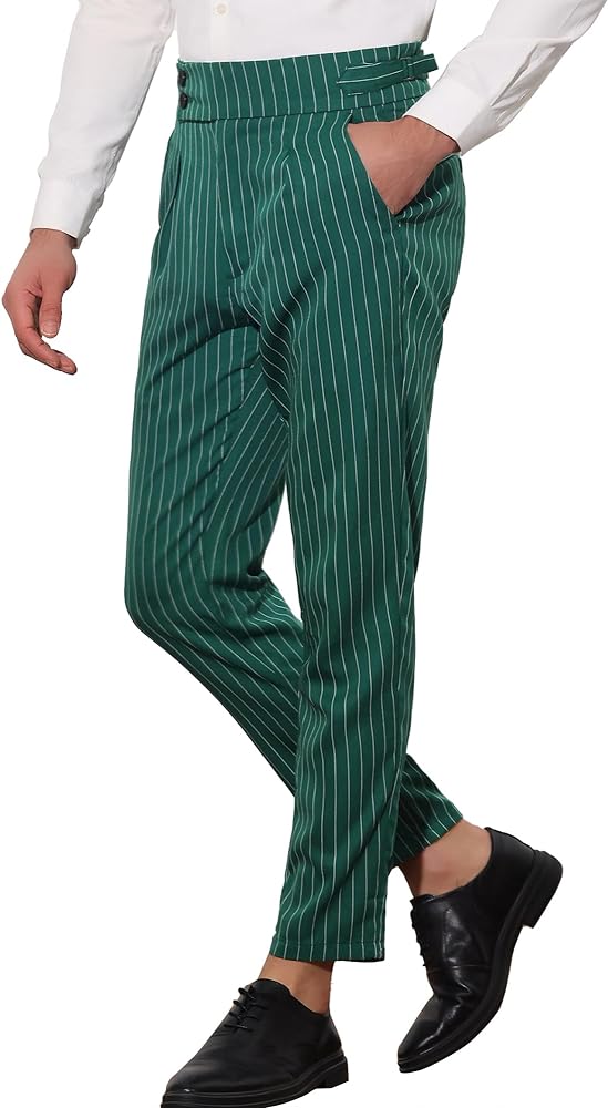 Lars Amadeus Striped Tapered Pants for Men's Pleated Front Formal Dress Pants