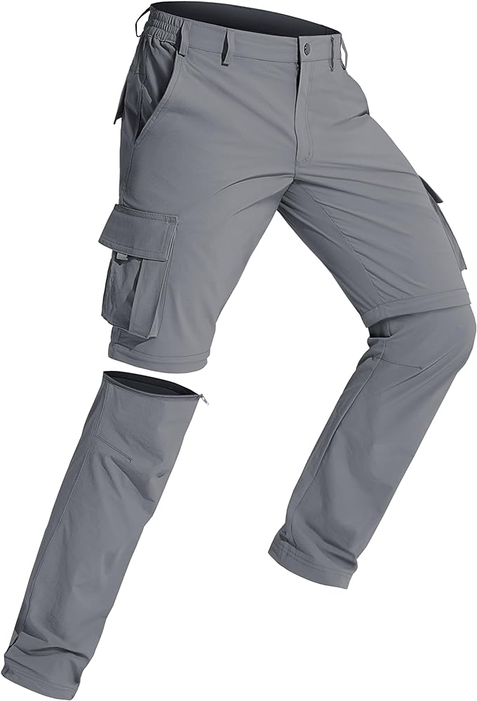 MAGCOMSEN Mens Hiking Convertible Pants 5 Pockets Zip Off Lightweight Multi Functional Quick Dry Side Elastic Travel Pant