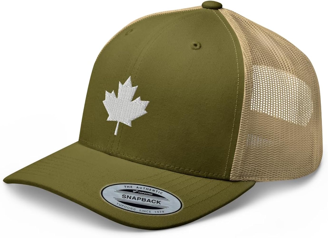 Canada White Maple Leaf Premium Trucker Hat Curved Bill Mid Crown Adjustable Canadian Cap