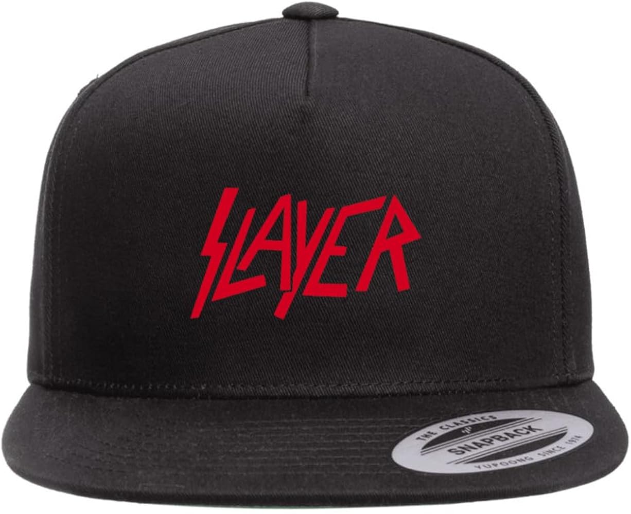 Slayer Thrash Metal Heat Pressed Flat Bill Hat - Adult Black Twill Snap Back Adjustable Cap