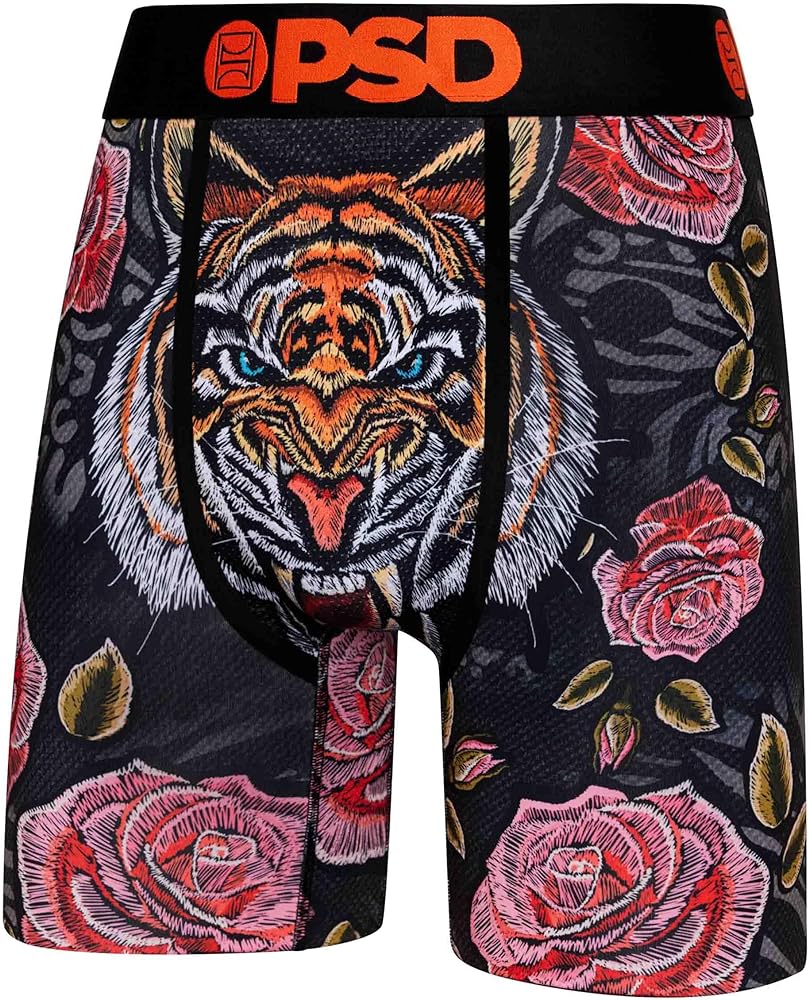 PSD Men's Big Cat Print Boxer Briefs - 7 Inch Inseam Breathable and Supportive Men's Underwear with Moisture-Wicking Fabric