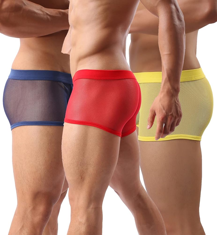 Mens Boxer Briefs Sexy Mesh Breathable Underwear,Cool See Through Soft Underpants