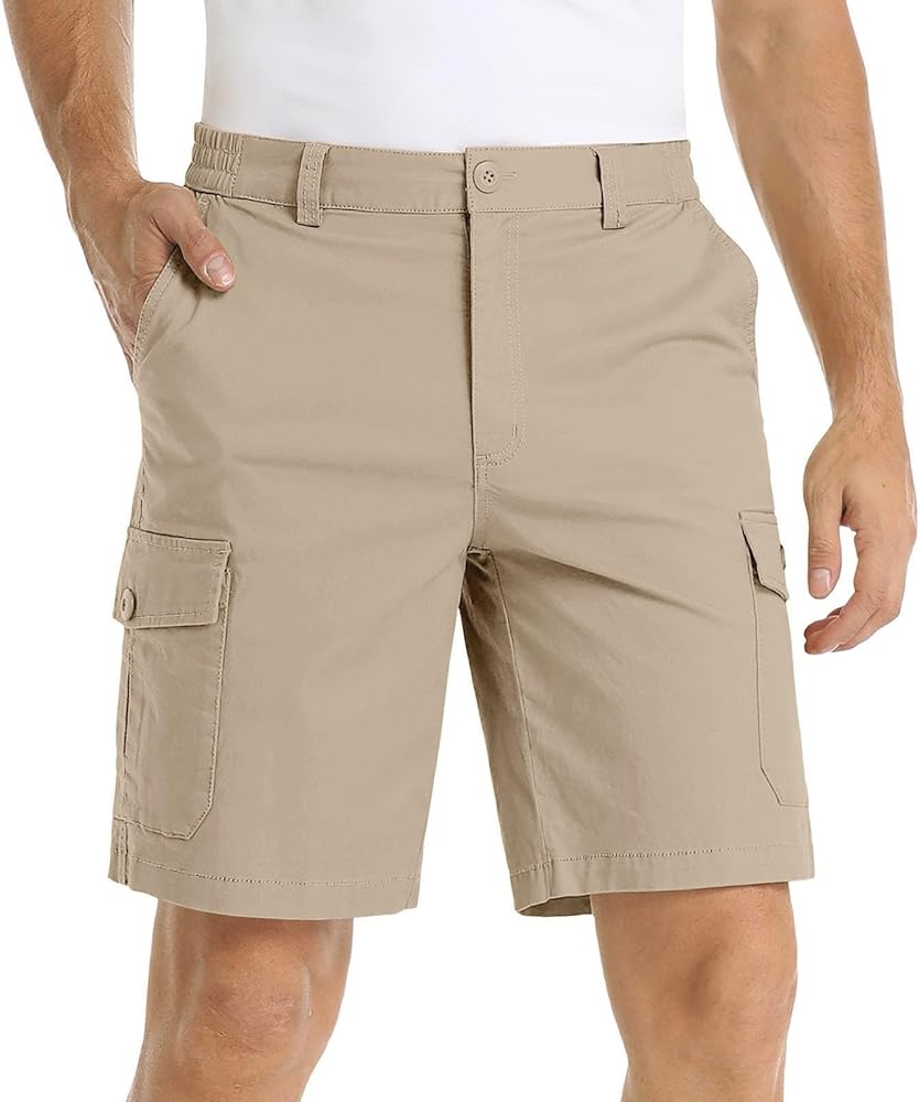 Cargo Shorts for Men Above Knee Mens Elastic Waist Cargo Shorts Casual Outdoor Solid Cargo Shorts with Multi Pockets