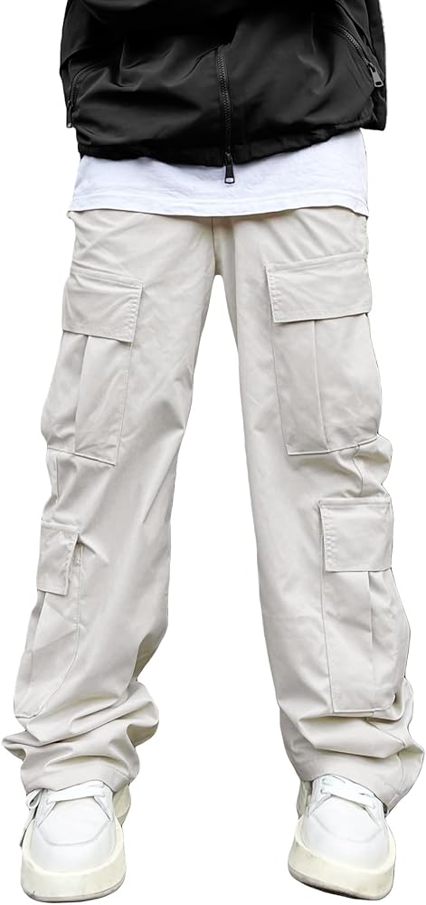 WDIRARA Men's Drawstring High Waist Streetwear Cargo Pants with Pockets