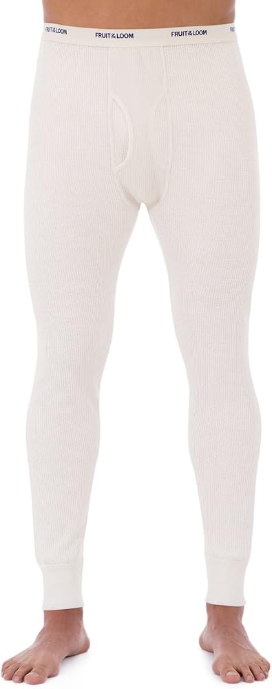 Fruit of the Loom Men's Waffle Weave Thermal Underwear Pant, Natural, Large