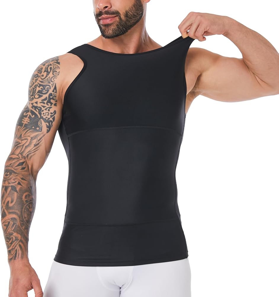 Mens Body Shaper, Compression Shapewear Vest Slimming Undershirt Tank Top, Tummy Control Chest, Hide Gynecomastia