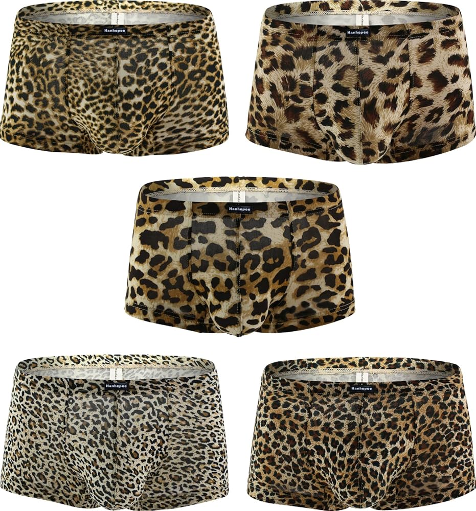 Men's Leopard Boxer Briefs Pouch Trunk Low Rise Comfortable cotton underwear