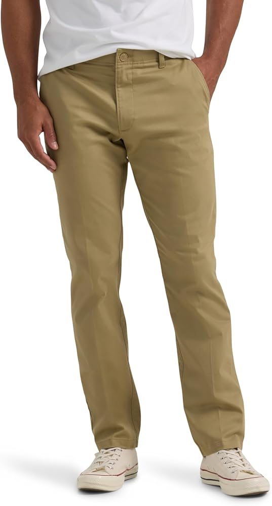 Lee Men's Extreme Motion Flat Front Slim Straight Pant, Original Khaki