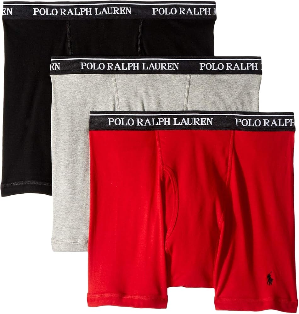 POLO RALPH LAUREN Classic Fit w/Wicking 3-Pack Boxer Briefs Andover Heather/Rl2000 Red/Black XL