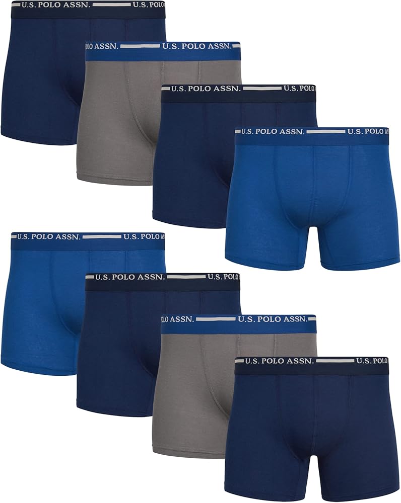 U.S. Polo Assn. Men's Underwear - Casual Stretch Boxer Briefs (8 Pack), Size X-Large, GreyBlueNavy