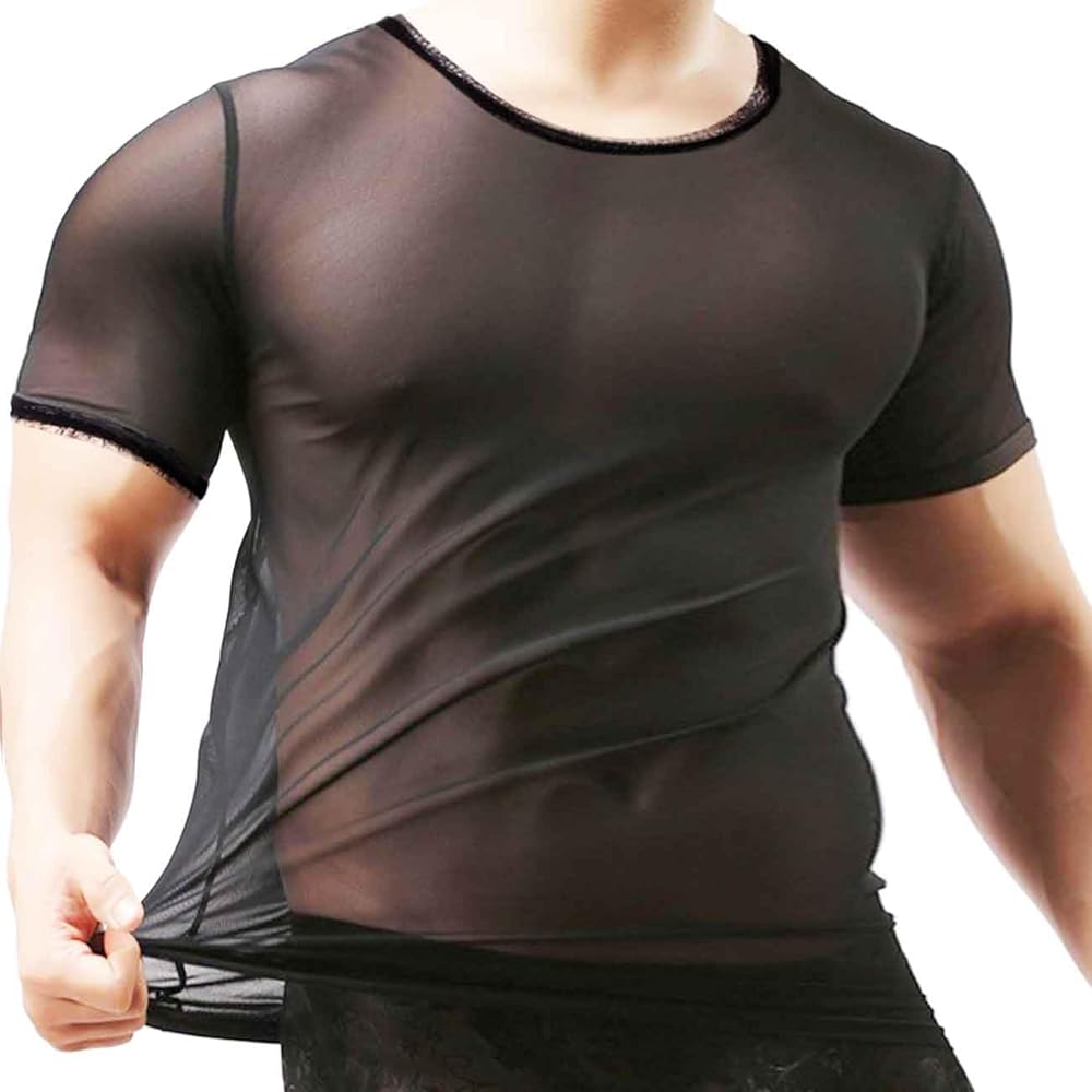 ZONBAILON Men's Sexy T-Shirts Mesh See Through Short Sleeve Undershirt Soft Breathable M L XL 2XL 3XL