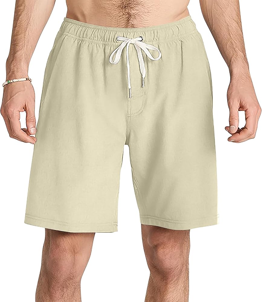 Mens Drawstring Casual Shorts Elastic Waist Summer Beach Shorts with Pockets