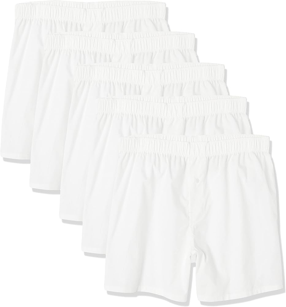 Amazon Essentials Men's Woven Cotton Boxer Short Underwear (Available in Big &Tall), Pack of 5