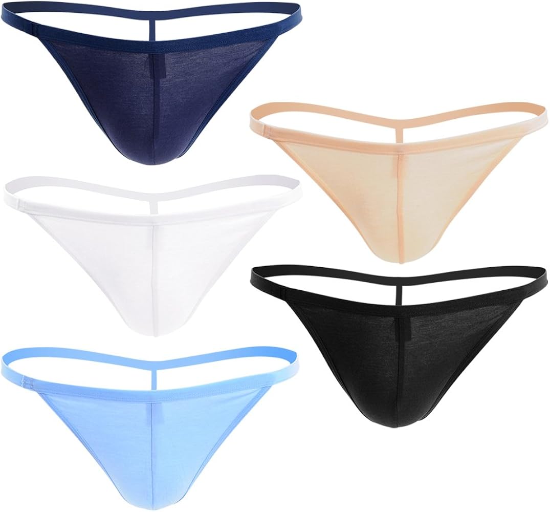 Closecret Men Cotton Underwear Stretchy T Back G-string Thongs (Pack of 5, Assorted)