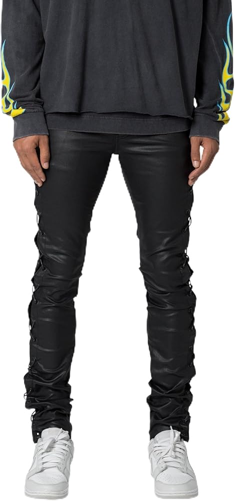 mnml Men's X566 Skinny Leather Lace-up Pants