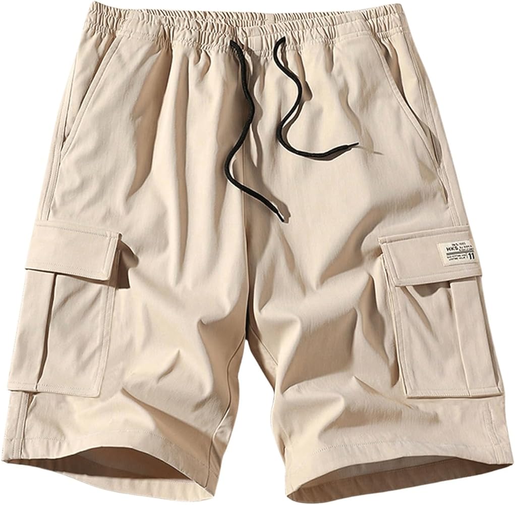 Men's Cargo Shorts Drawstring High Waisted Casual Shorts Straight Leg Summer Shorts with Pocket