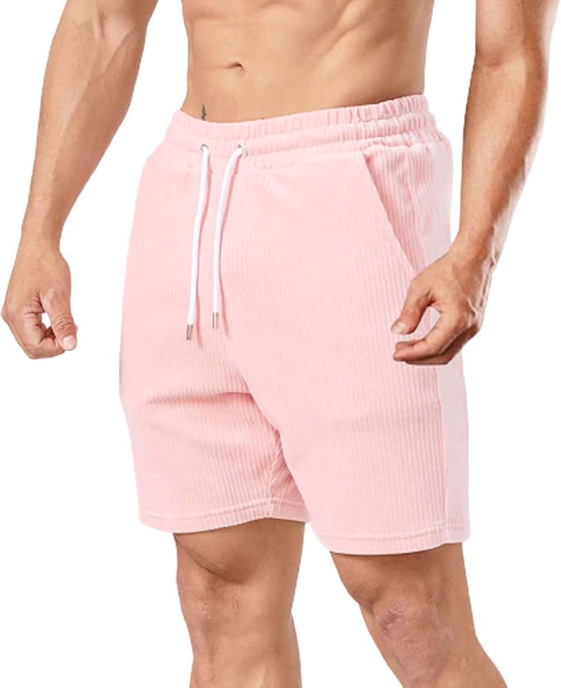 Corduroy Shorts for Men Casual Elastic Waist Drawstring Lightweight Summer Beach Shorts Workout Running Shorts