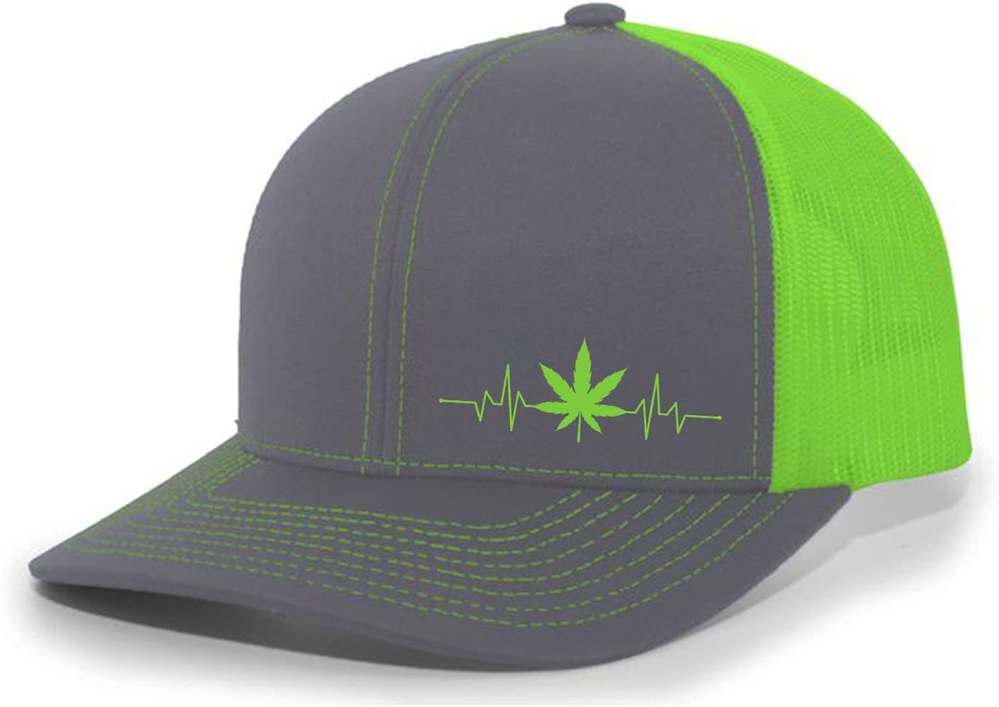 Weed Heartbeat Marijuana Cannabis Men's Mesh Back Trucker Hat Baseball Cap