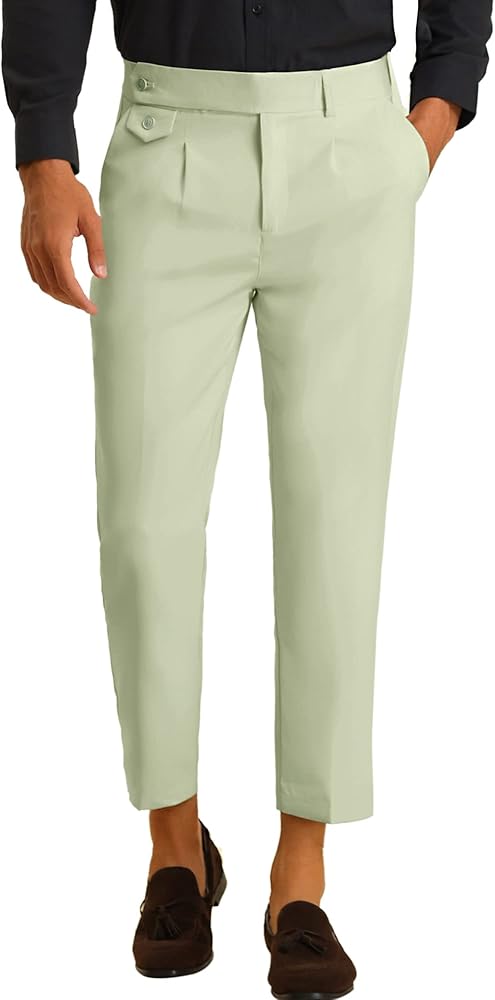 Lars Amadeus Cropped Dress Pants for Men's Pleated Front Slim Fit Solid Business Tapered Trousers