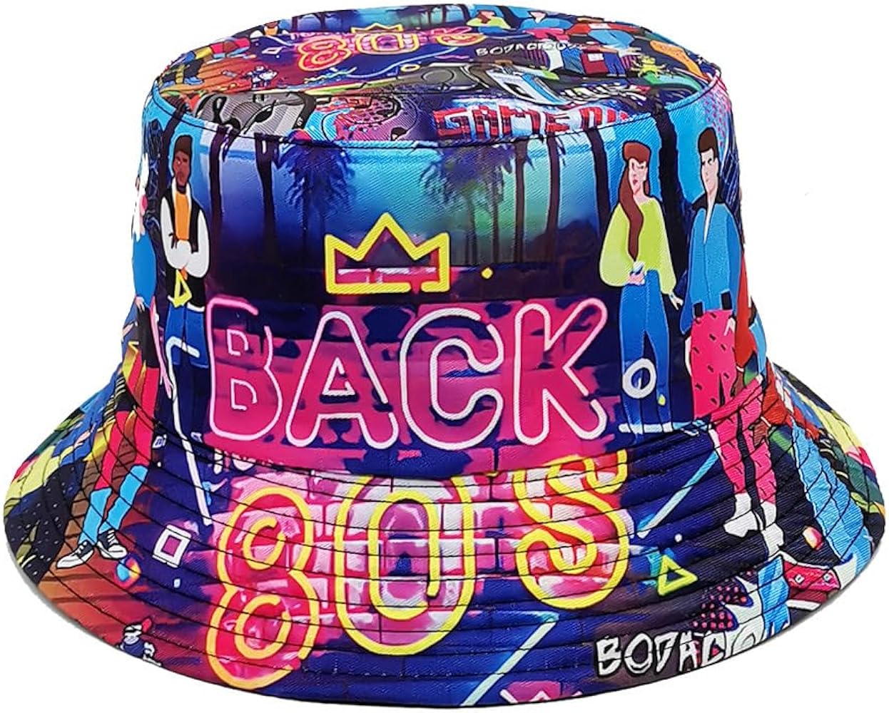 Fashion Retro 80s 90s Bucket Hat for Men Women Outdoor Packable Sun Cap Rave Accessories Reversible Fisherman Hats