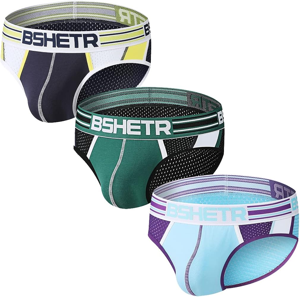 BSHETR Men's Underwear Briefs 3 Pack Cotton Mesh Breathable Low Waist Multi Color Soft Underpants