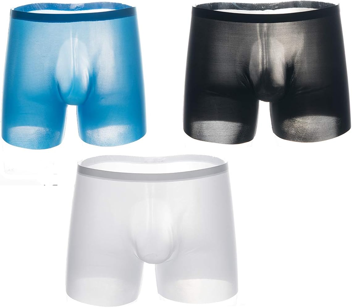 Men's Silky Underwear Sexy Seamless Stretchable Boxer Briefs Breathable Ice Silk Boxer Bikinis (3 PCS)