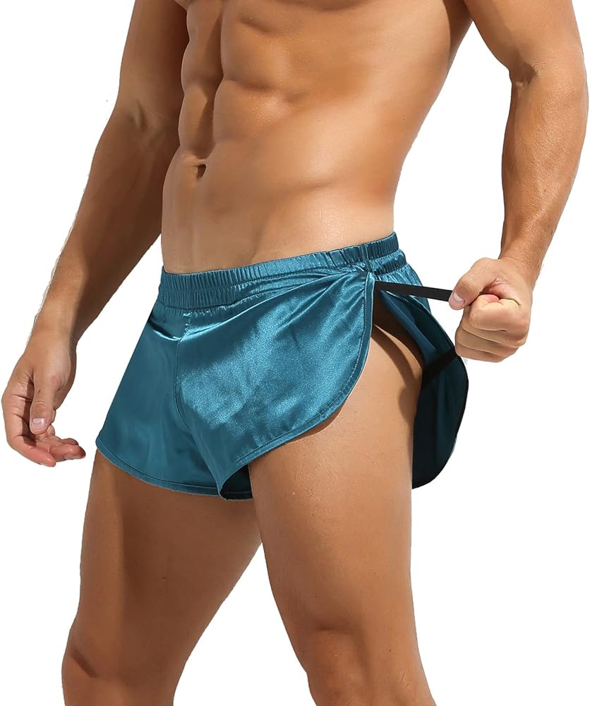 Panegy Men's Satin Boxer Shorts with Large Split Sides Casual Lounge Athletic Shorts