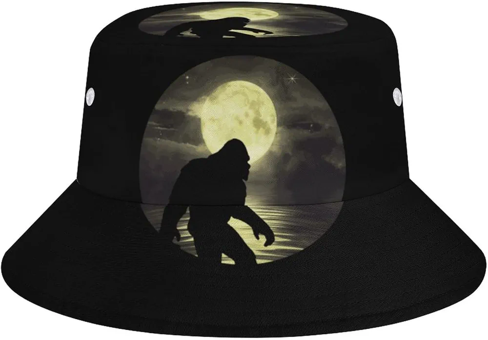 Full Moon Bigfoot Bucket Hat Print Sun Cap Fisherman Hat Travel Beach Cap Outdoor Cap for Women and Men