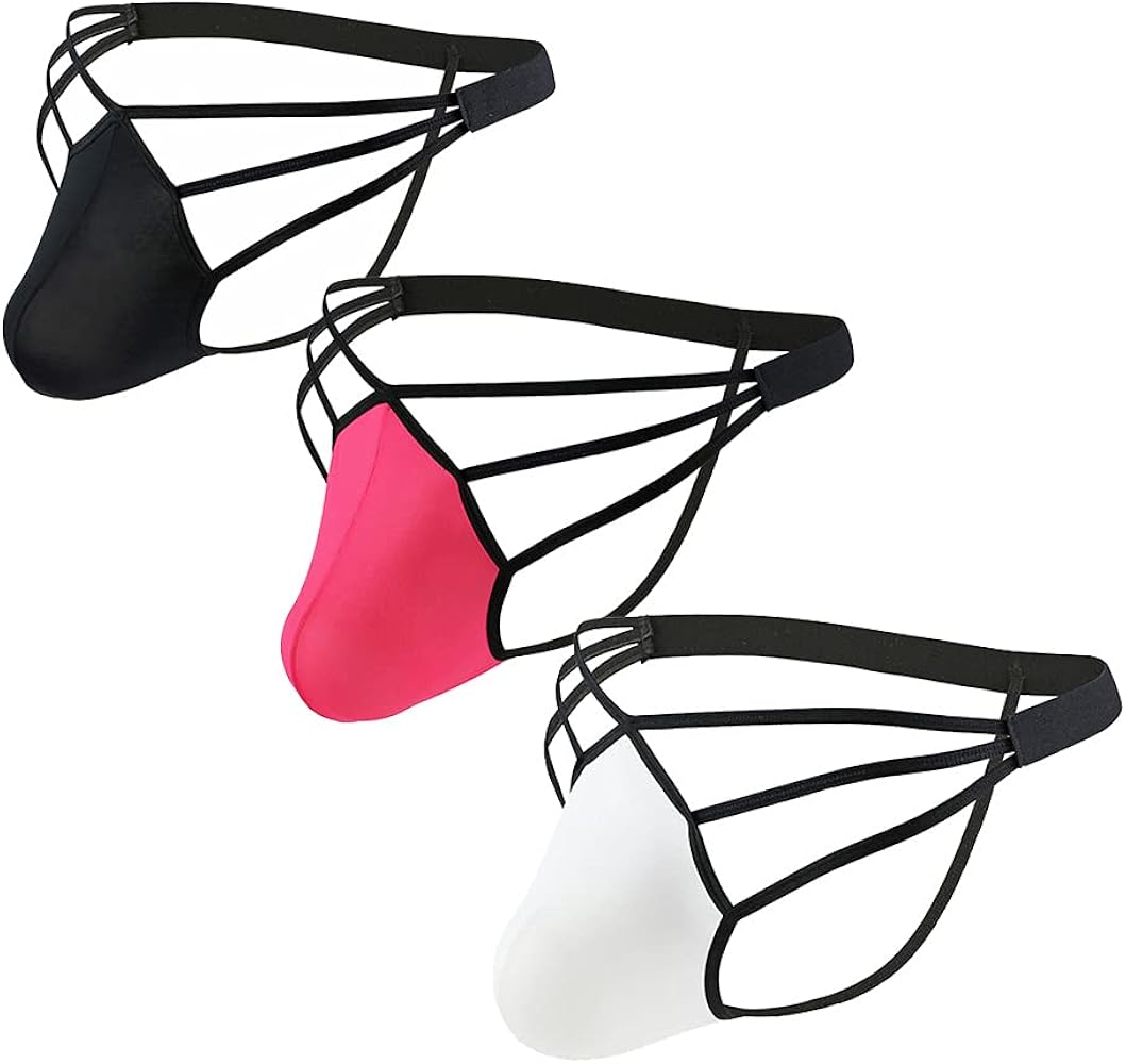 Mens Backless Open Back G-String Thongs Bikini Low Waist Butt-Flaunting Underwear 3 Pack