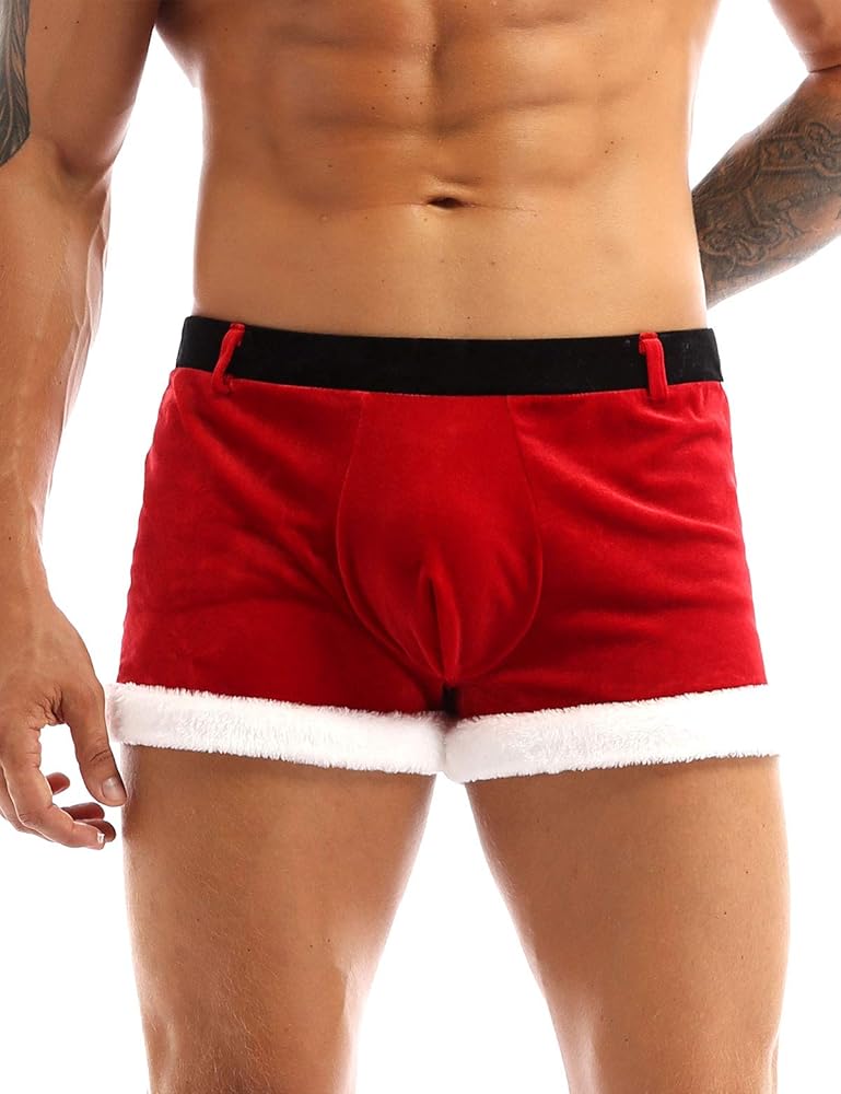 iEFiEL Christmas Holiday Mens Boxer Shorts Velvet Christmas Santa Claus Boxers Trunks Underwear