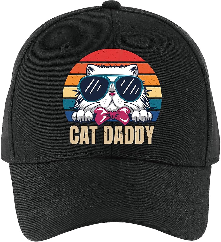 Cat Dad Funny Baseball Cap, Vintage Adjustable Baseball Cap, Cap Gifts for Men Cat Lovers, for Dad Husband Grandpa Anniversary Birthday Gifts Black