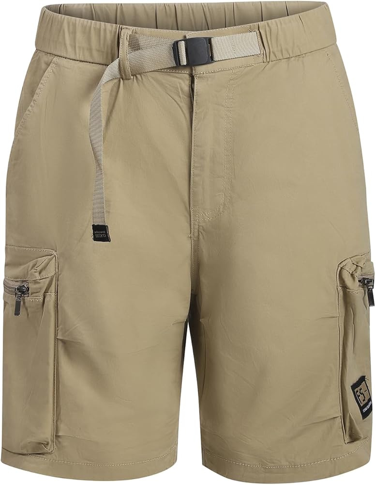 Mens Cargo Shorts Zipper Pockets Quick Dry Casual Cotton Outdoor Hiking Short Multi-Pockets with Belt