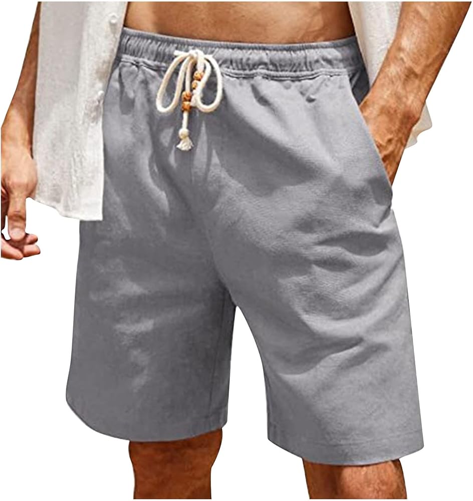 Big and Tall Shorts for Men Casual Elastic Waist Drawstring Shorts Relaxed Fit Summer Linen Shorts with Pockets