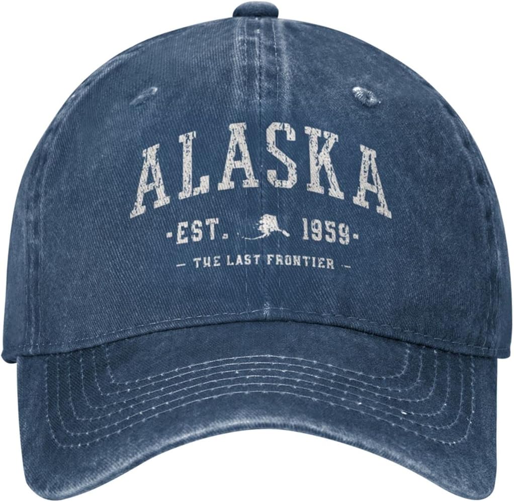 Alaska Est 1959 Baseball Cap Men Vintage Washed Distressed Sun Summer Cowboy Navy Blue Adults Trucker Hat