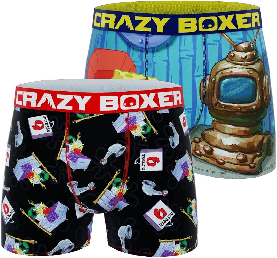 CRAZYBOXER Men's Underwear Spongebob Squarepants Distortion-free Soft Boxer Brief (2 PACK)