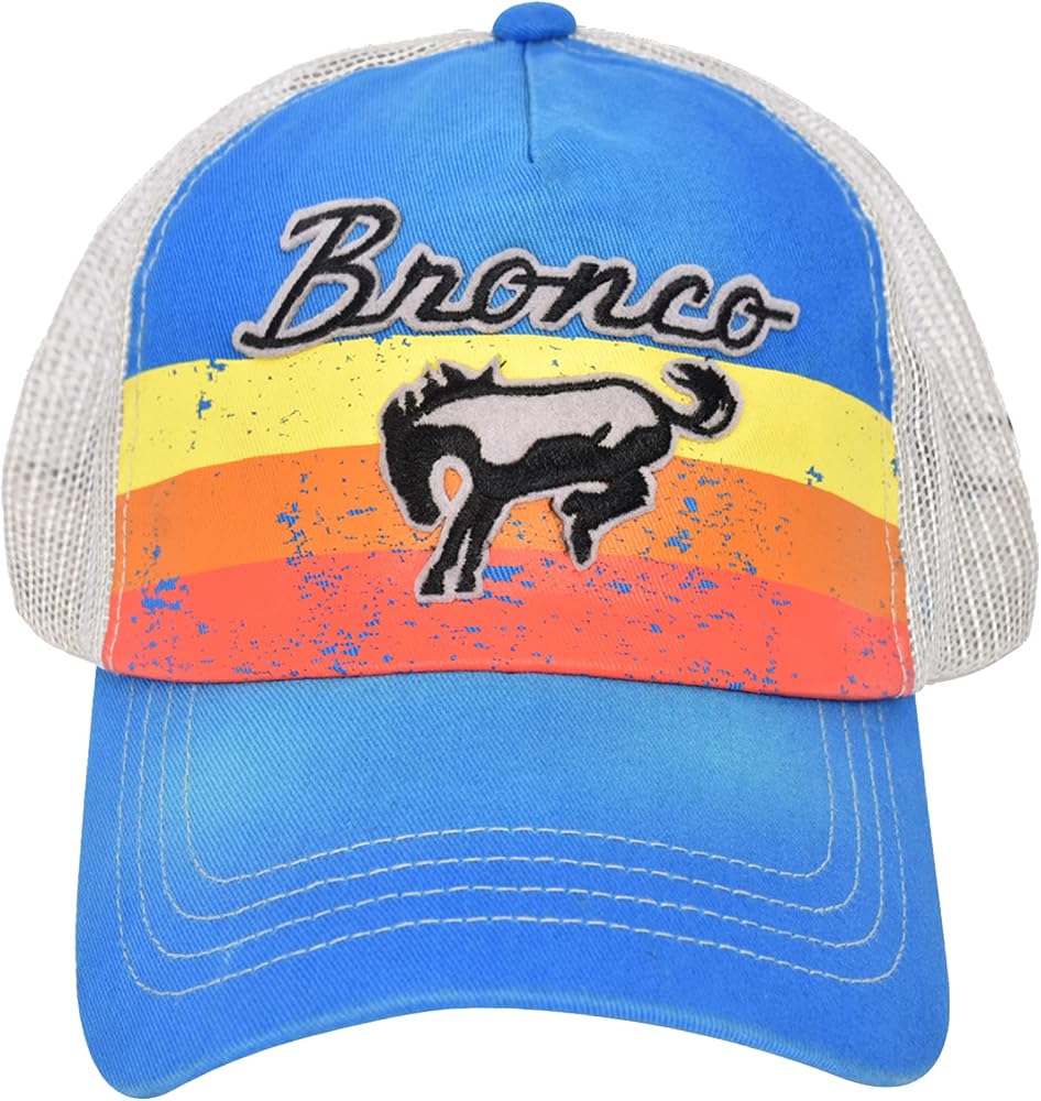 Ford Bronco Embroidered Logo Washed Cotton Adjustable Trucker Hat with Curved Brim, Royal Blue, One Size