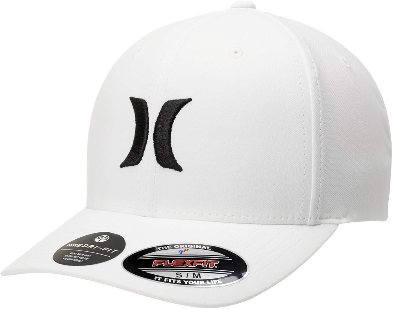 Hurley Men's H20 Dri One & Only Flexfit Baseball Cap, Size Large-X-Large, White/Black 2