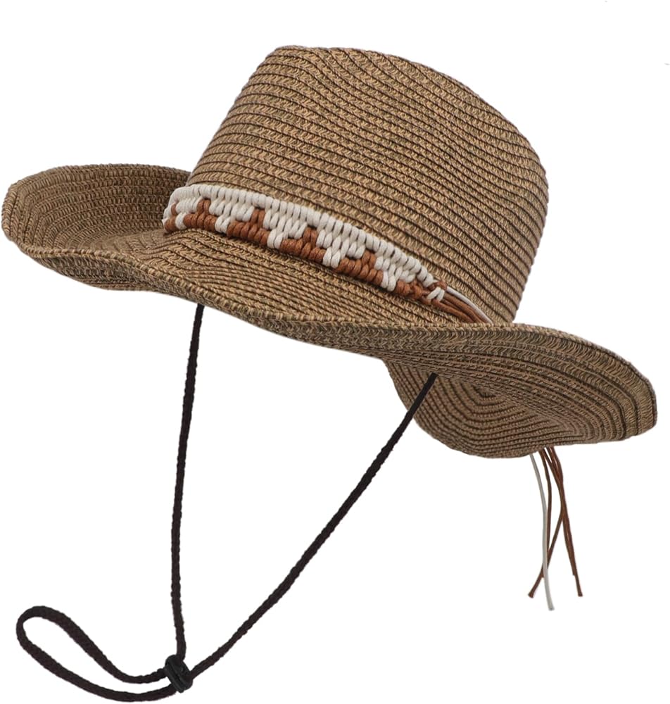 Women Men’s Western Cowboy Hat Summer Straw Hat Mexican Cowgirl Hat Newsboy Sunblock Top Cap Wide Brim Sun Hat