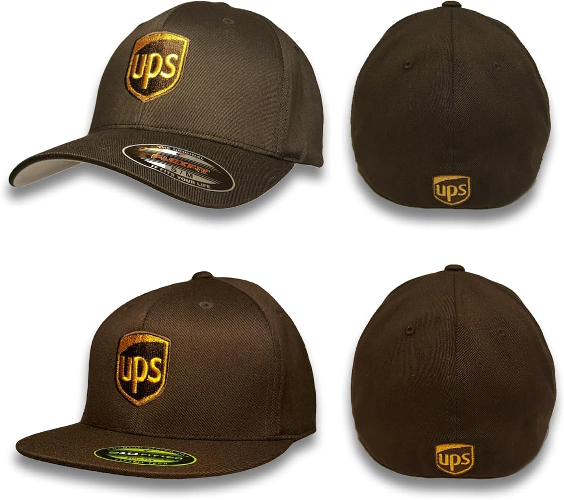 Brown United Parcel Service Embroidered Front & Back Fitted Flexfit Brown Baseball Cap Hat